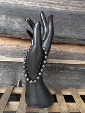 Magnetic Hematite Bead Bracelet Gunmetal Grey Metallic Hand Knotted
